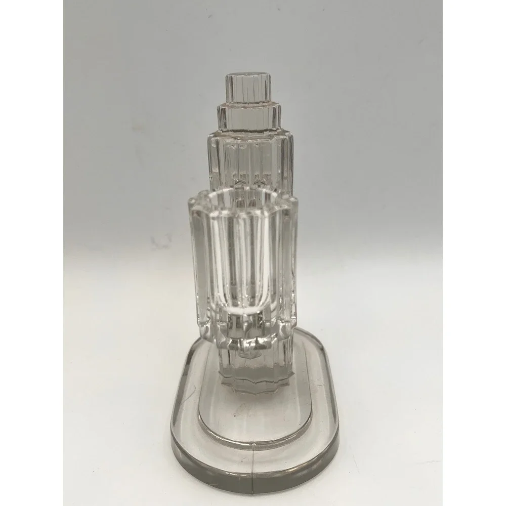 Vintage Heisey Ridgeleigh Art Deco 1930's Pressed Glass Dual Candle Stick Holder